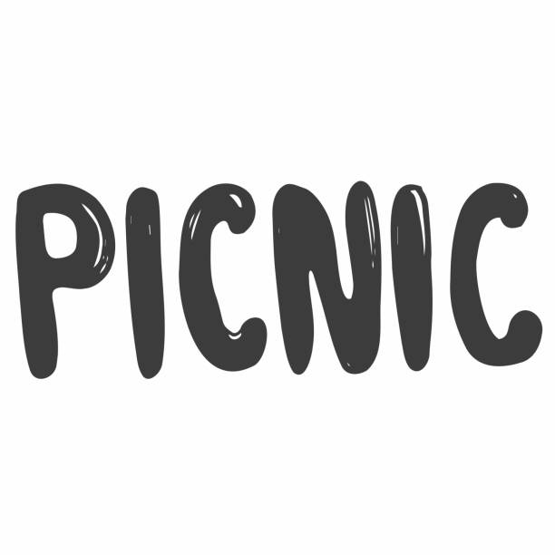 istock Picnic title doodle illustration. Vector icon set. Calligraphic word. Black on white background. 1461316466