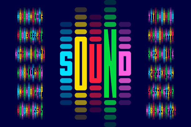 ilustrações de stock, clip art, desenhos animados e ícones de sound wave rhythm font design - celebratory holiday audio