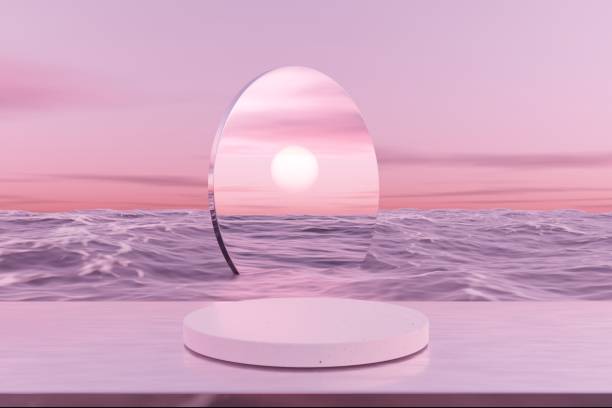 istock 3D podium with copy space for product display presentation on tropical sunset beach abstract background. Tropical summer and vacation concept. Graphic rendering illustration art design. 1461319484
