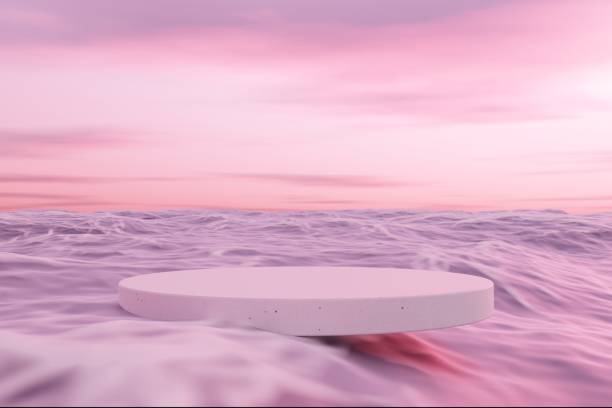 istock 3D podium with copy space for product display presentation on tropical sunset beach abstract background. Tropical summer and vacation concept. Graphic rendering illustration art design. 1461319557