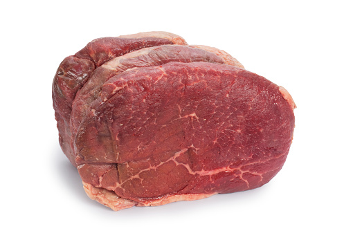Studio shot of pedigree topside of beef cut out against a white background
