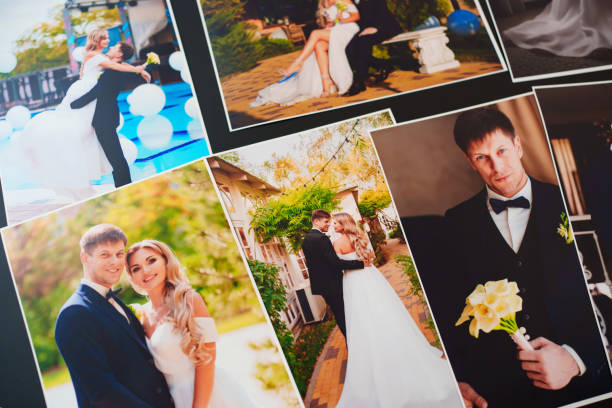 istock printed wedding photos on a black background. 1461328269