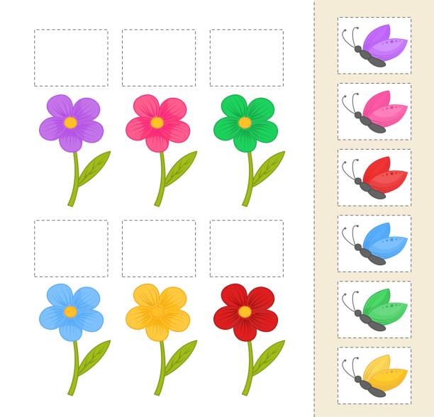 Matching children educational game. Matching children educational game. Cut out and glue the cards in the correct place. Activity for pre shool years kids and toddlers. multiplication worksheet stock illustrations