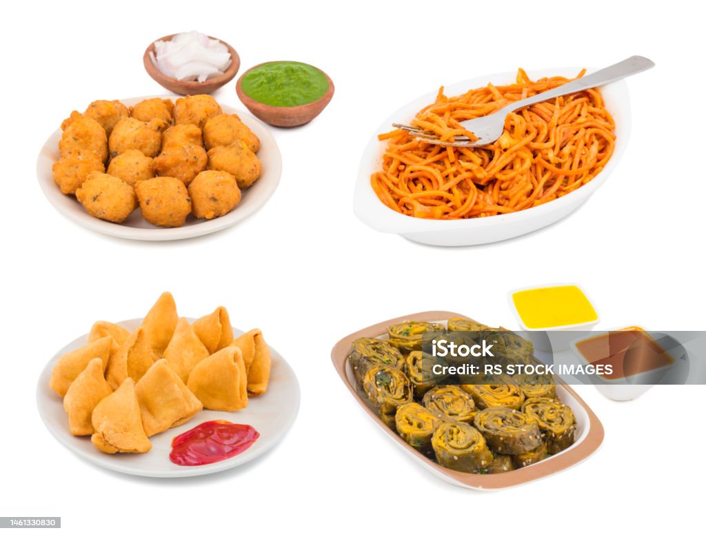 Indian Street Food Collection On White Background Stock Photo