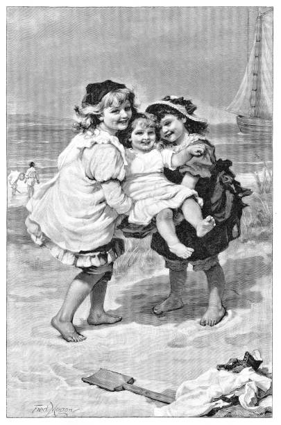 Three sisters playing together at the beach illustration 1899 Three sisters playing together at the beach illustration
Original edition from my own archives
Source : Ilustración Artística 1899
after Fred Morgan victorian swimwear stock illustrations