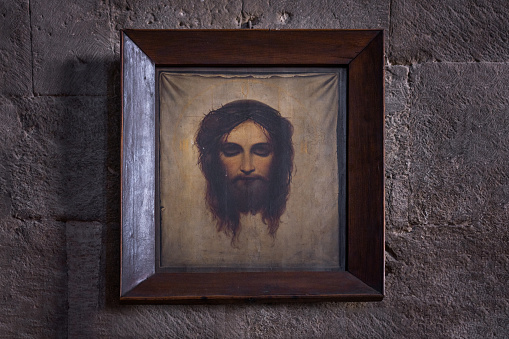 Ancient icon of Jesus Christ inside Svetitskhoveli Cathedral in Mtskheta. Georgia