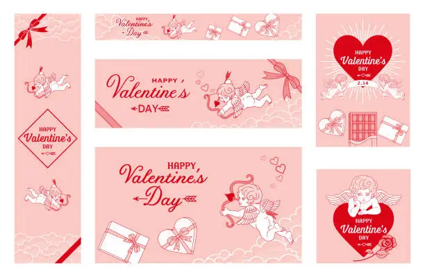 Vector illustration of Valentine's Day design layout set - Red base color, Include greeting words