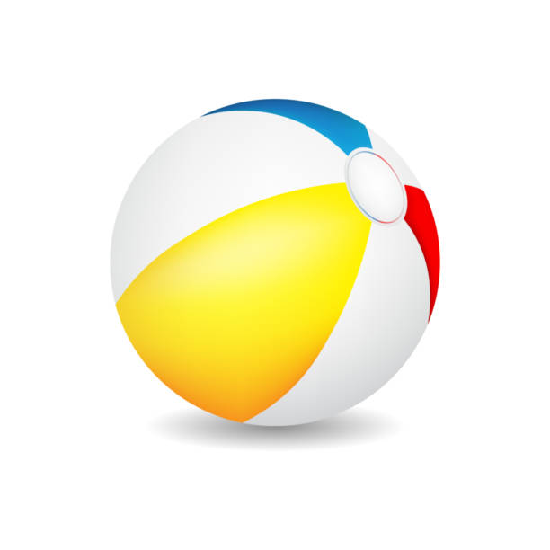 пляжный мяч с разноцветными полосами, изолированный на белом фоне, векторная иллюстрация. - beach ball ball bouncing white background stock illustrations