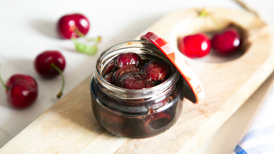 Homemade cherry chutney with seasonal fruit.