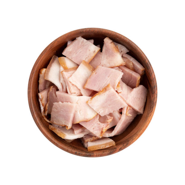 istock pieces of fresh bacon isolated on white background 1461336131