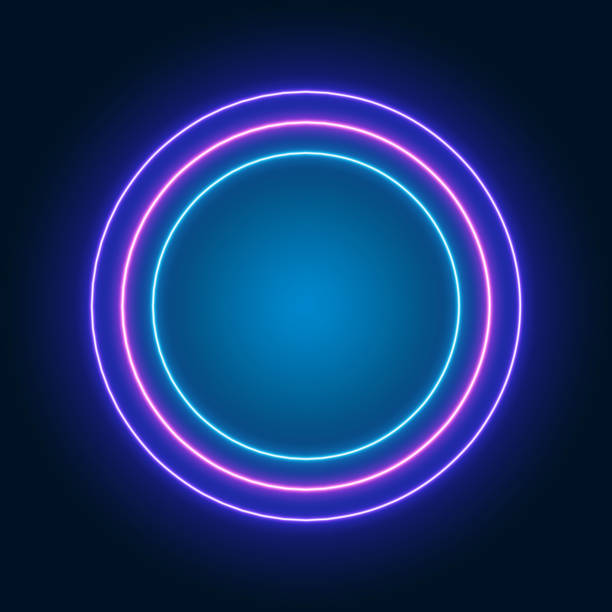 istock Round neon sign, blue and purple glowing frame on dark background, vector illustration. 1461336283