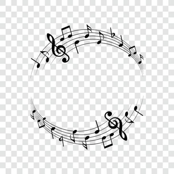 Music notes background, round musical frame, vector illustration. Music notes background, round musical frame, vector illustration. musical stave stock illustrations