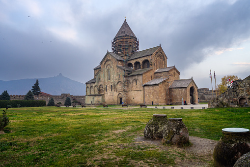 View from wineseller to Svetitskhoveli Cathedral in Mtskheta. Georgia
