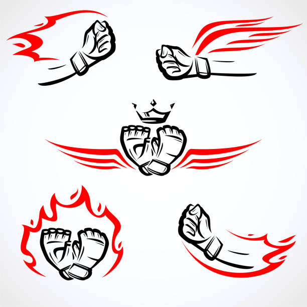 Fight MMA icon set. Collection element fight. Vector Fight MMA icon set. Collection element fight. Vector illustration red crown logo stock illustrations