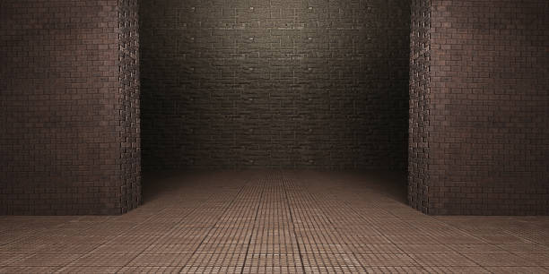 istock brick wall and brick floor background empty scene with lights at night Hallway scene and neon lights 3d illustration 1461339635
