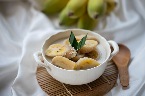 Banana in coconut milk Thai Dessert.(Kluay Buat Chi)
