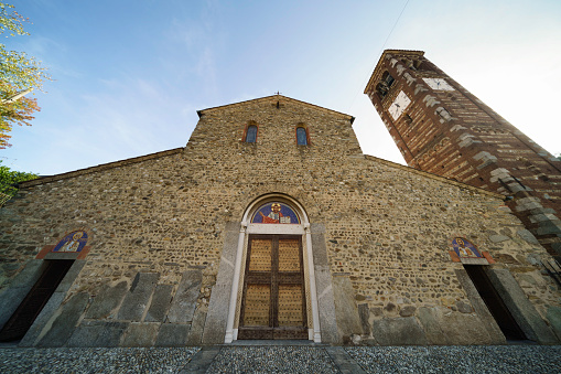 Agliate, Italy - October 29, 2022: Agliate, Monza e Brianza province, Lombardy, Italy: medieval church of SS. Pietro e Paolo