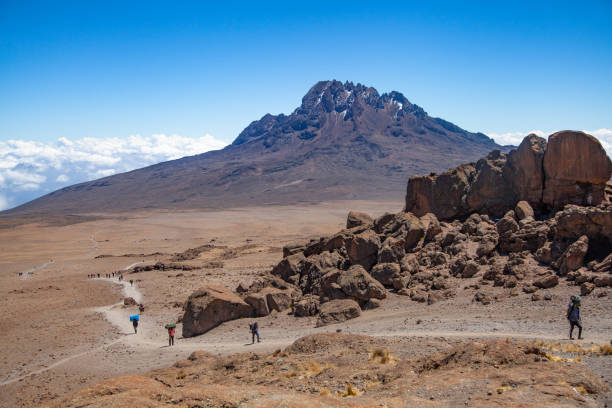 une vue du pic mawenzi depuis le camp de base du mont kilimandjaro, en tanzanie - uhuru peak photos et images de collection