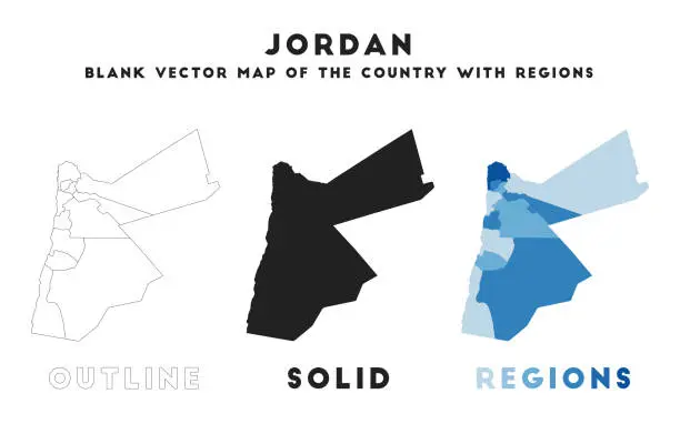 Vector illustration of Jordan map. Borders of Jordan for your infographic. Vector country shape. Vector illustration.
