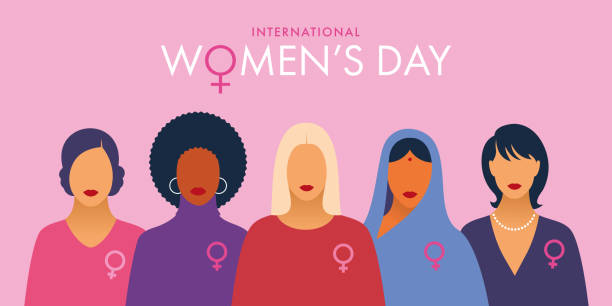 ilustraciones, imágenes clip art, dibujos animados e iconos de stock de día internacional de la mujer con diversos grupos étnicos de mujeres. - mujeres-de-banners-verticales