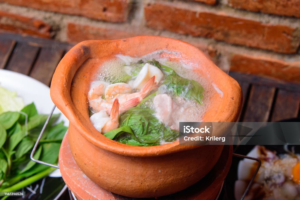 Hot Pot Thai Style Hot Pot With Clear Soup In The Clay Cooking Pot