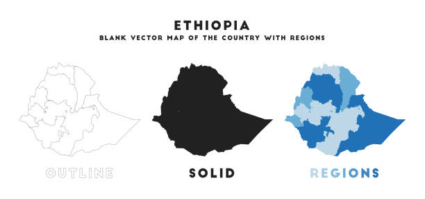 エチオピアの地図。あなたのインフォグラフィックのためのエチオピアの国境。ベクター画像国の形。ベクターイラスト。 - silhouette ethiopia map cartography点のイラスト素材／クリップアート素材／マンガ素材／アイコン素材