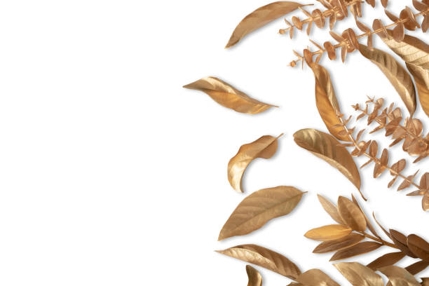 istock Gold tropical palm leaves Monstera on white background. Flat lay 1461348236