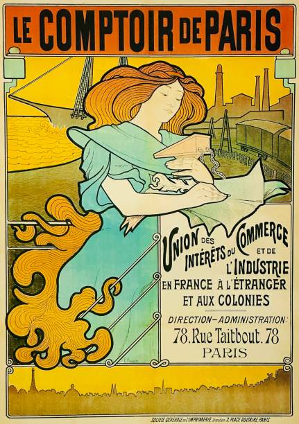 illustrations, cliparts, dessins animés et icônes de paris, affiche de l’union commerciale et industrielle, 1897 - women white caucasian image created 19th century