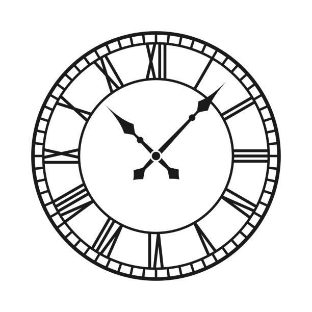 illustrations, cliparts, dessins animés et icônes de horloge vintage avec chiffres romains. conception de temps antique. ancienne conception de cadran d’horloge murale. illustration vectorielle. - face time