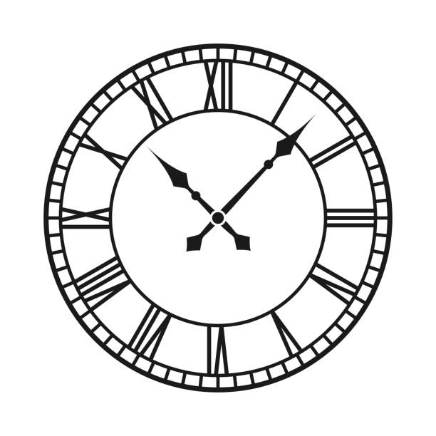 винтажные часы с римскими цифрами. античный дизайн времени. старый дизайн циферблата настенных часов. векторная иллюстрация. - clock face clock antique number stock illustrations