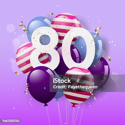 istock Happy 80th birthday greeting card with balloons. 1461350761