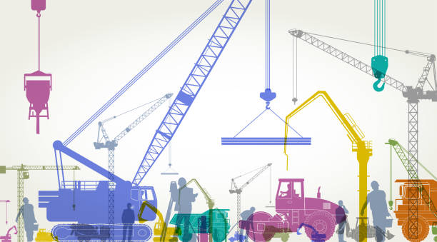 bauindustrie - silhouette crane construction construction site stock-grafiken, -clipart, -cartoons und -symbole