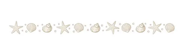 Vector illustration of Seashells border divider. Sea and ocean design template. Vector illustration summer or beach party, advertising design