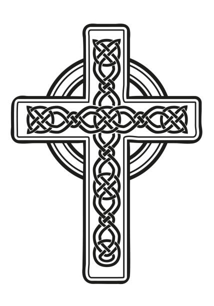 ケルト十字 – ケルトの装飾品、白黒のベクターイラスト、白で飾られた - celtic cross cross cross shape celtic culture点のイラスト素材／クリップアート素材／マンガ素材／アイコン素材