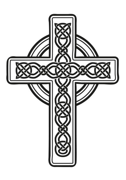 ilustrações de stock, clip art, desenhos animados e ícones de celtic cross - decorated with celtic ornaments, black and white vector illustration, isolated on white - celtic cross