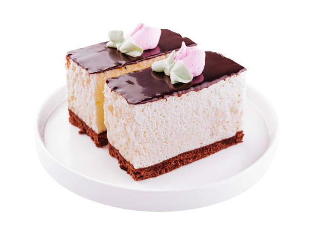 istock souffle cake with biscuit, birds milk on white plate 1461356414