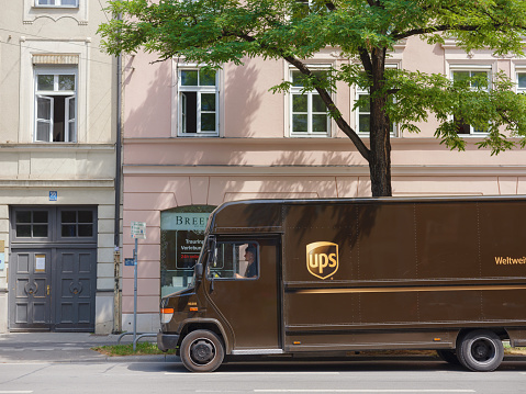 Munich, Germany - August 5, 2022 : UPS van delivery parcel . United Parcel Service is the World's Largest Package Delivery Company