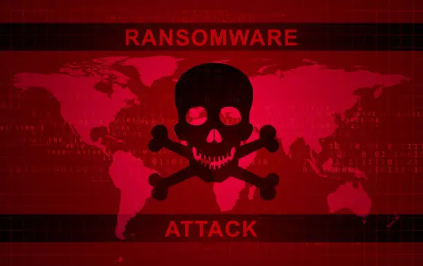 Vector illustration of Jolly Roger - red screen ransomware attack