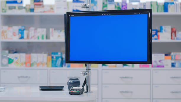 Monitor of a cash register in a pharmacy stock photo