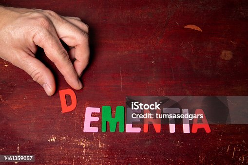 istock DEMENTIA. Health and aging concept. Text on a wooden background 1461359057