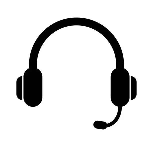 Vector illustration of Headphone silhouette icon with microphone. Vector.