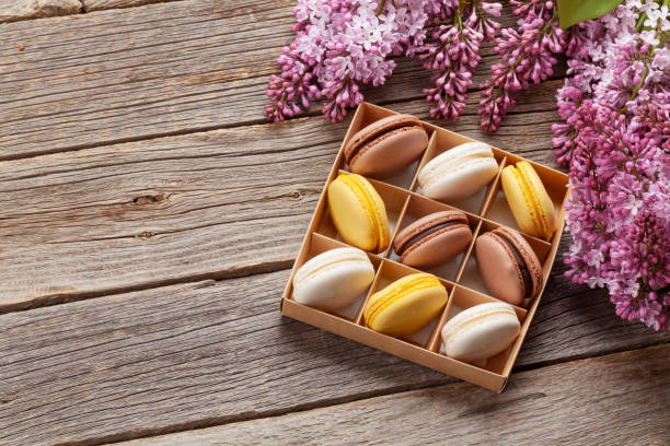 istock Various macaroon cookies in wooden box 1461366701