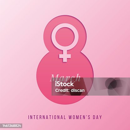 istock March 8 symbol in paper cut style with shadows. International Women's day pink background. 1461368824
