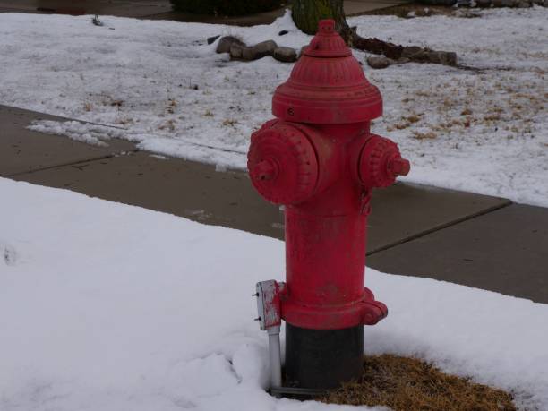 istock Close up of a red fire hydrant along a snow-covered walkway 1461369720