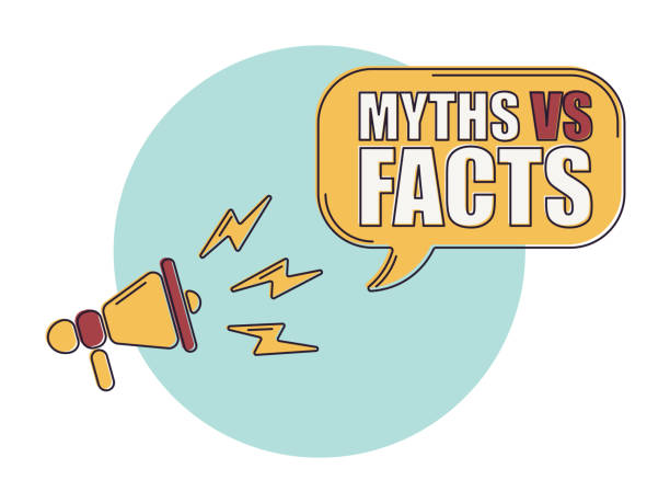 Speech bubble with megaphone, message, text myths vs facts. Megaphone announcement with trendy color shapes. Myths vs facts. Speech bubble with megaphone, message, text myths vs facts. Megaphone announcement with trendy color shapes. Myths vs facts. vendetta stock illustrations