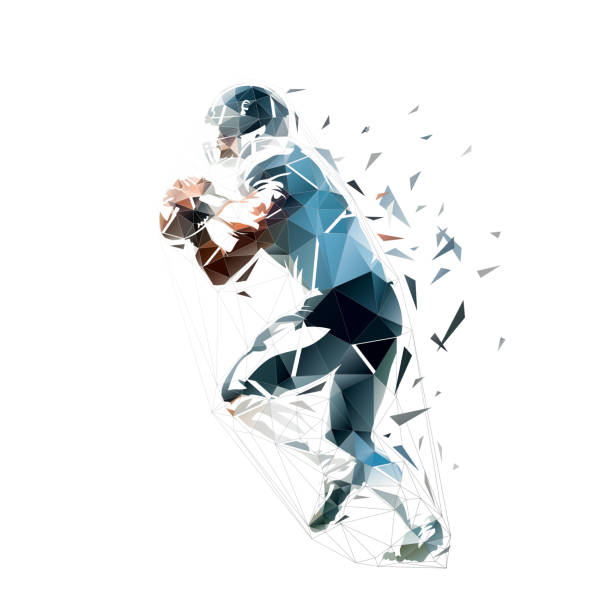 istock Football player, abstract low polygonal isolated vector illustration. American football logo. Side view. Geometric drawing from triangles 1461370075
