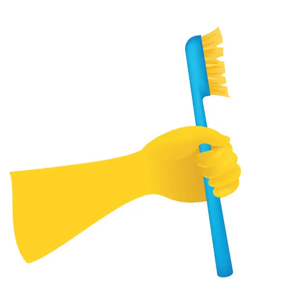 Vector illustration of Rubber Glove Holding a Scrub Brush