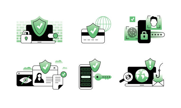 ilustrações de stock, clip art, desenhos animados e ícones de online security icons - internet e mail paying credit card