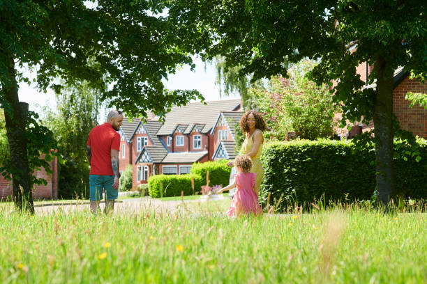 young family on new housing development