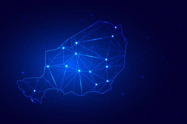 istock Abstract Map of Niger from polygonal blue lines and glowing 1461382223